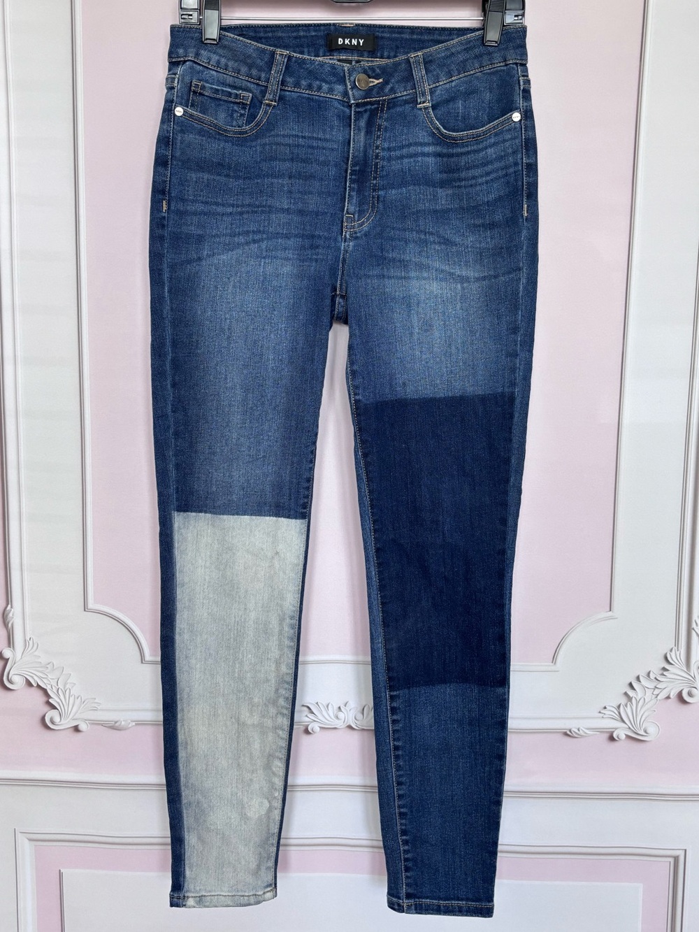 DKNY Mid Rise Colorblock Patchwork Skinny Blue Jeans--EUC--28/6 - Picture 13 of 16